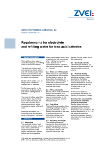 Requirements for electrolyte and refilling water for lead