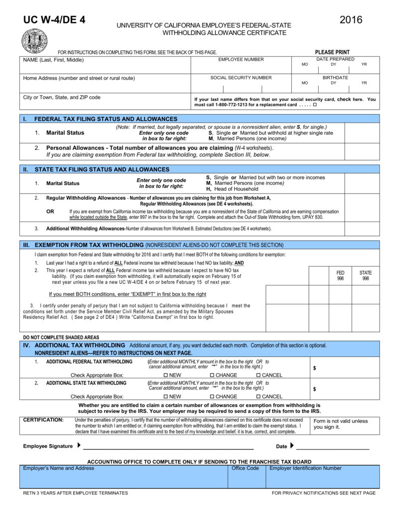 W 4 Single Allowances