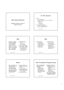 SQL Data Definition In This Lecture SQL SQL Notes Non