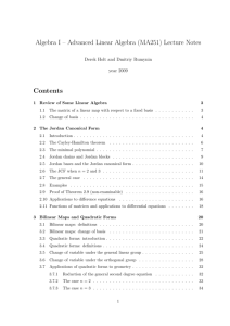Algebra I – Advanced Linear Algebra (MA251) Lecture Notes Contents