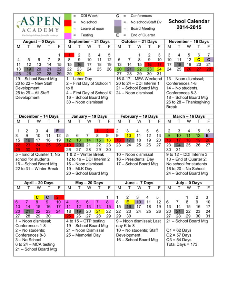School Calendar 2014 2015