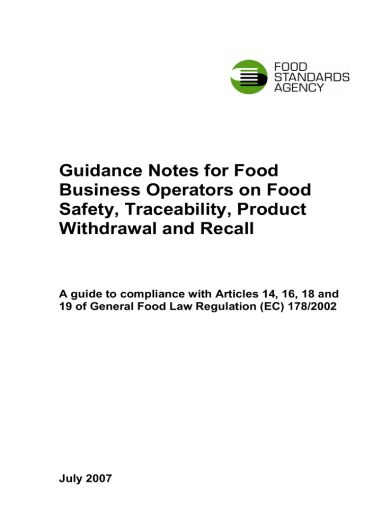 The General Food Law Regulation EC 178 2002
