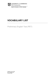 PET Vocabulary List