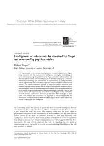 Intelligence for education: As described by Piaget and measured by