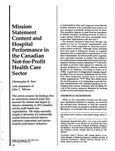 Mission Statement Content and Hospital the Canadian Health Care