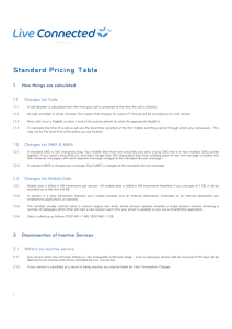 Standard Pricing Table