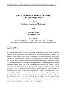 Australia's Informal Venture Capitalists: An Exploratory Profile