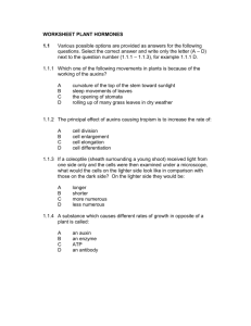 WORKSHEET PLANT HORMONES 1.1 Various possible options are