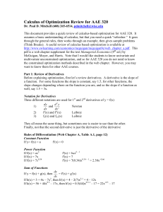 Calculus of Optimization Review for AAE 320