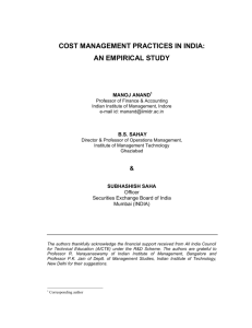 Cost Management Practices in India: An Empirical Study