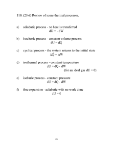 110. (20.6) Review of some thermal processes. a) adiabatic process