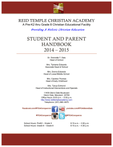 Student/Parent Handbook - Reid Temple Christian Academy