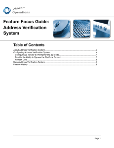 FFG Address Verification System Feature Focus Guide