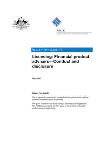Regulatory Guide 175: Licensing: Financial product advisers