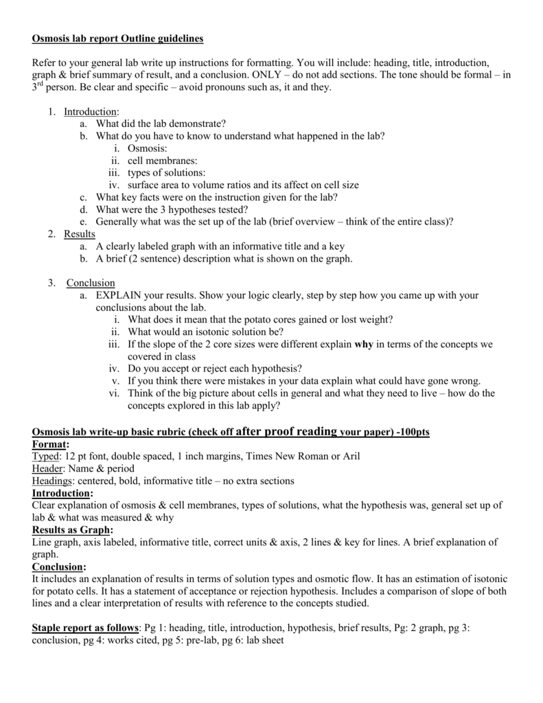 Osmosis Lab Report - Biology Potatoes Osmosis Lab Report.