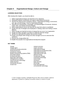 Chapter 8 Organizational Design, Culture and Change