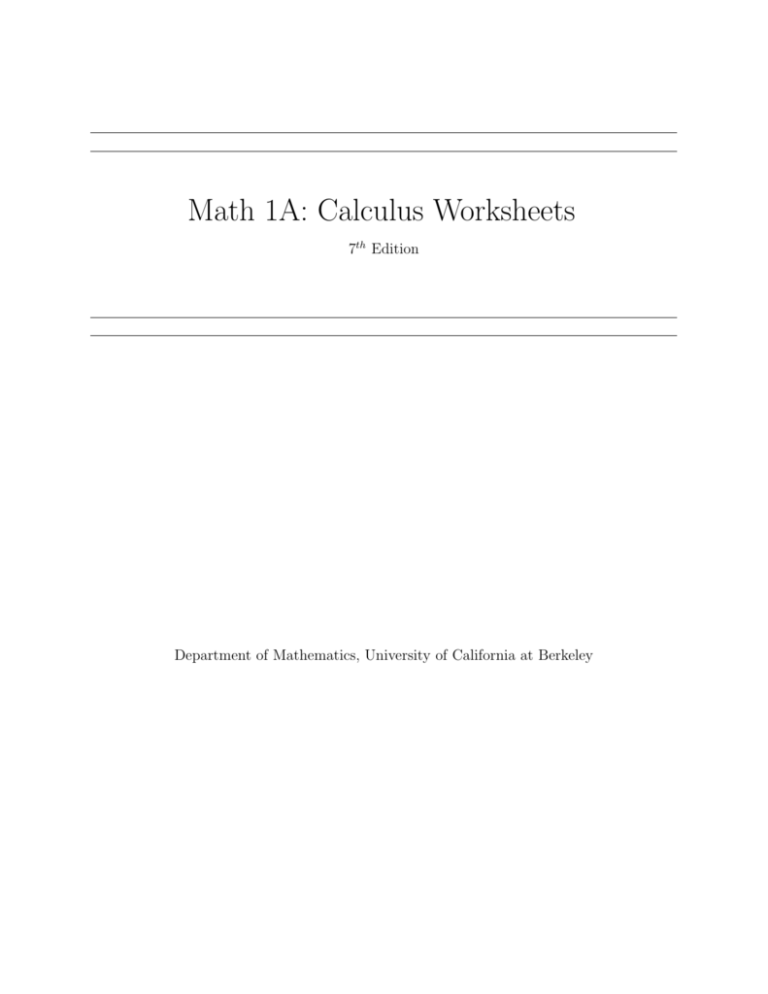 Math 1A: Calculus Worksheets