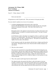 Astronomy 161, Winter 2008 Prof. Terndrup Answers to Exam #1