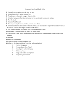 Answers to Benchmark Study Guide 1. Nomadic, hunter