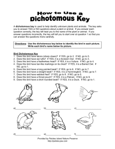 A dichotomous key is used to help identify unknown plants and