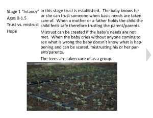 Stage 1 “Infancy” Ages 0-1.5 Trust vs. mistrust Hope In this stage