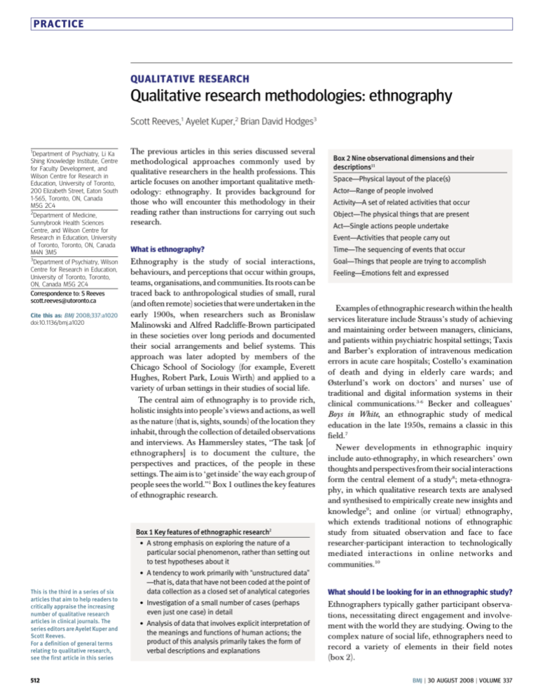 qualitative research methodologies ethnography