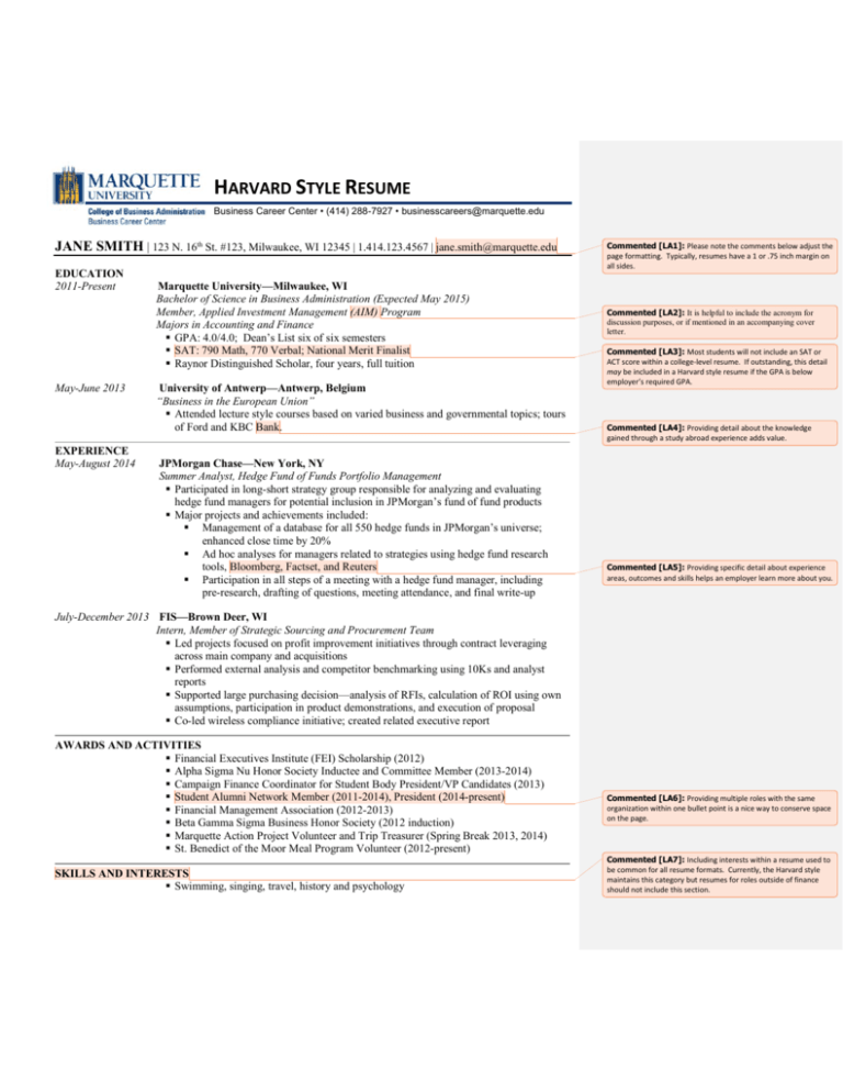 resume template harvard business school