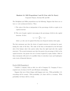 Handout 13: MM Propositions I and II (Case with No Taxes