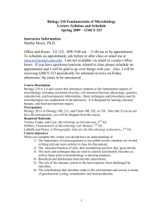 Biology 210 Fundamentals of Microbiology Lecture Syllabus and
