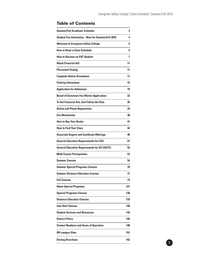 Table of Contents Evergreen Valley College
