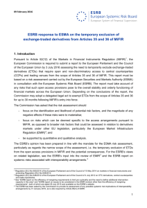 ESRB response to ESMA on the temporary exclusion of exchange