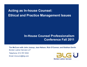 Acting as In-house Counsel: Ethical and Practice Management Issues