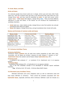 1 10. Acids, Bases, and Salts Acids and bases Hydroxy Bases 10.1