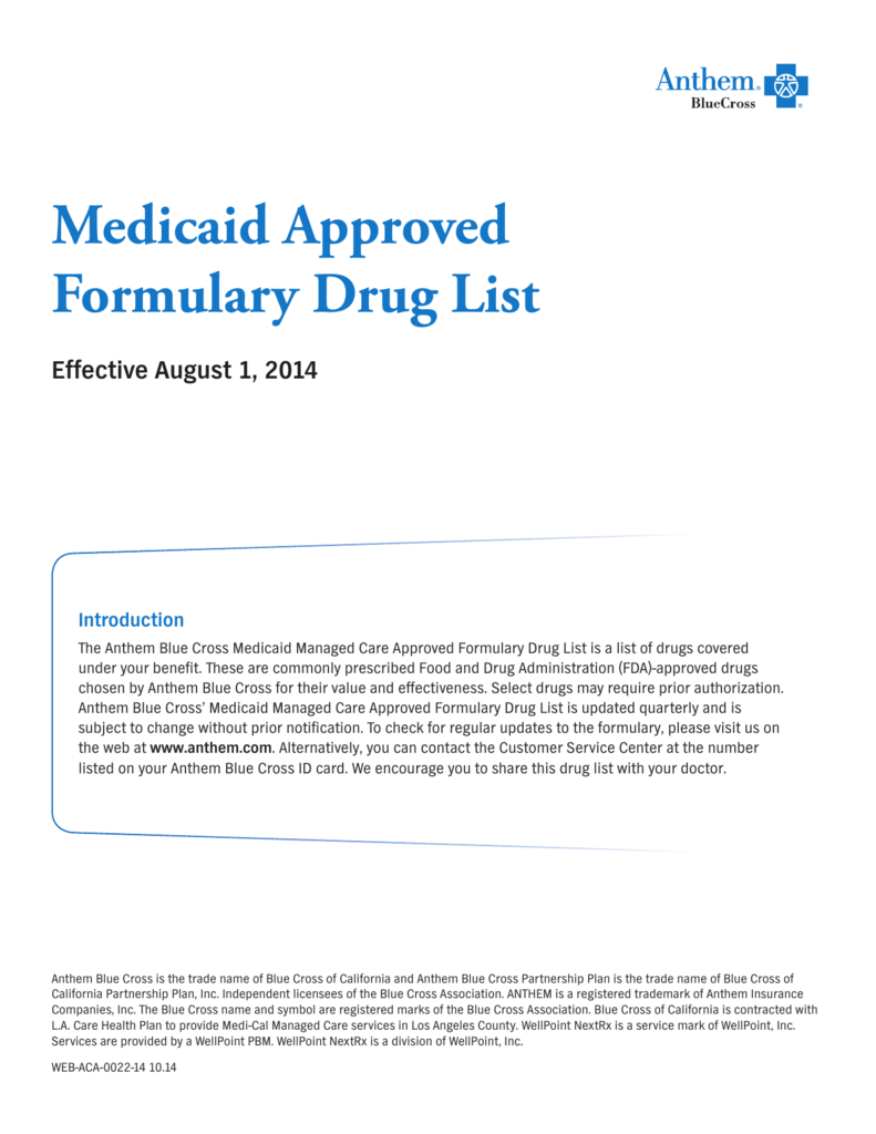 Medicaid Approved Formulary Drug List