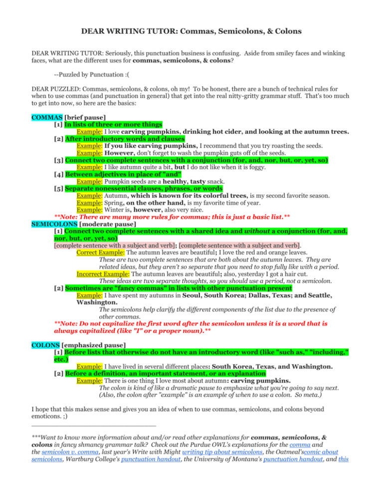 Commas Semicolons And Colons Worksheet Printable Word Searches