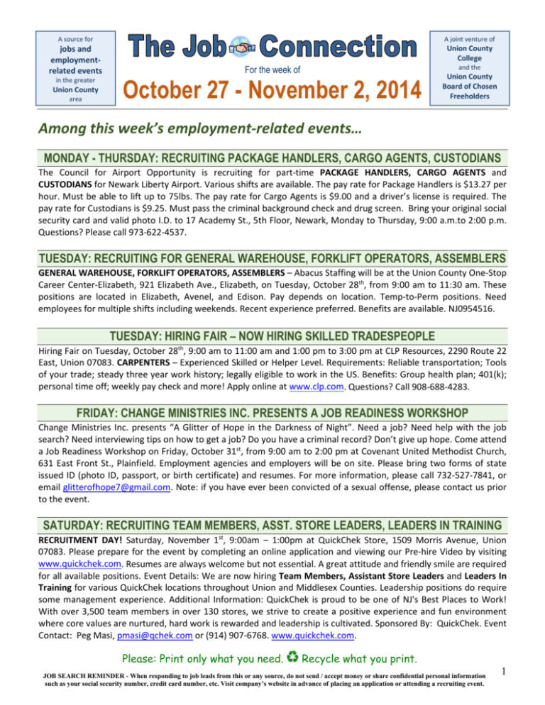 Job Connection October 27 November 2, 2014