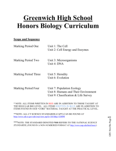 Greenwich High School Honors Biology Curriculum