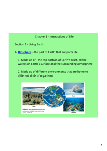 Chapter 1 ‐ Interactions of Life Section 1 ‐ Living Earth A. Biosphere