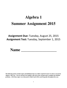 Algebra 1 Summer Assignment 2015 Name