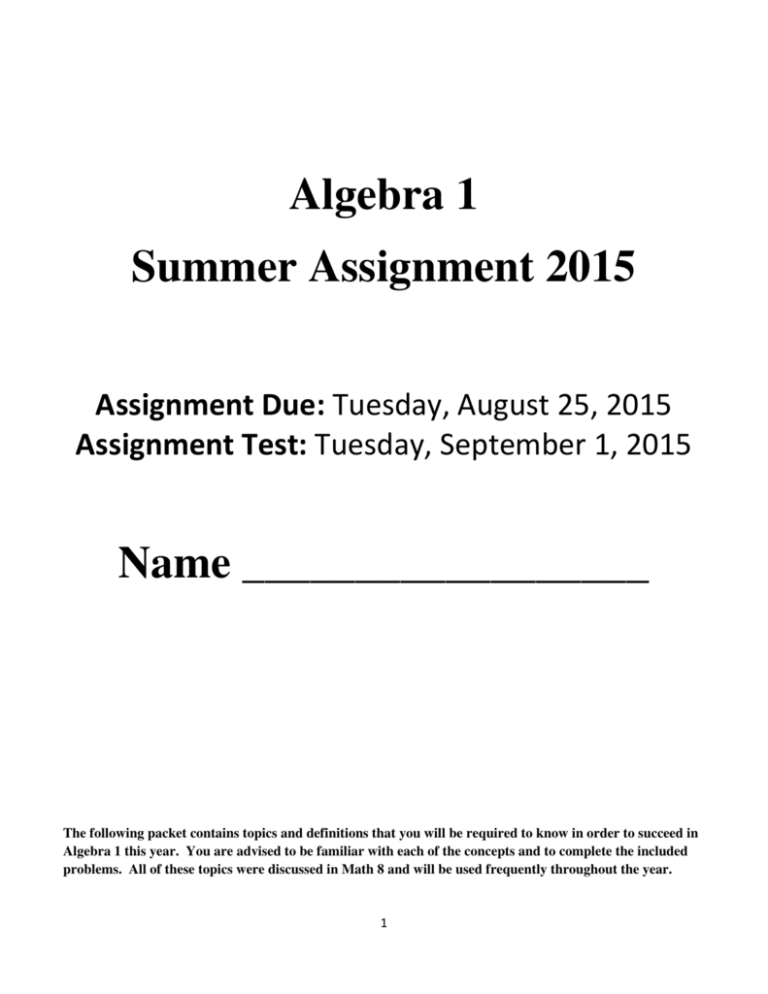 assignment algebra 1