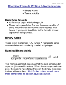 Chemical Formula Writing & Nomenclature Binary Acids Naming