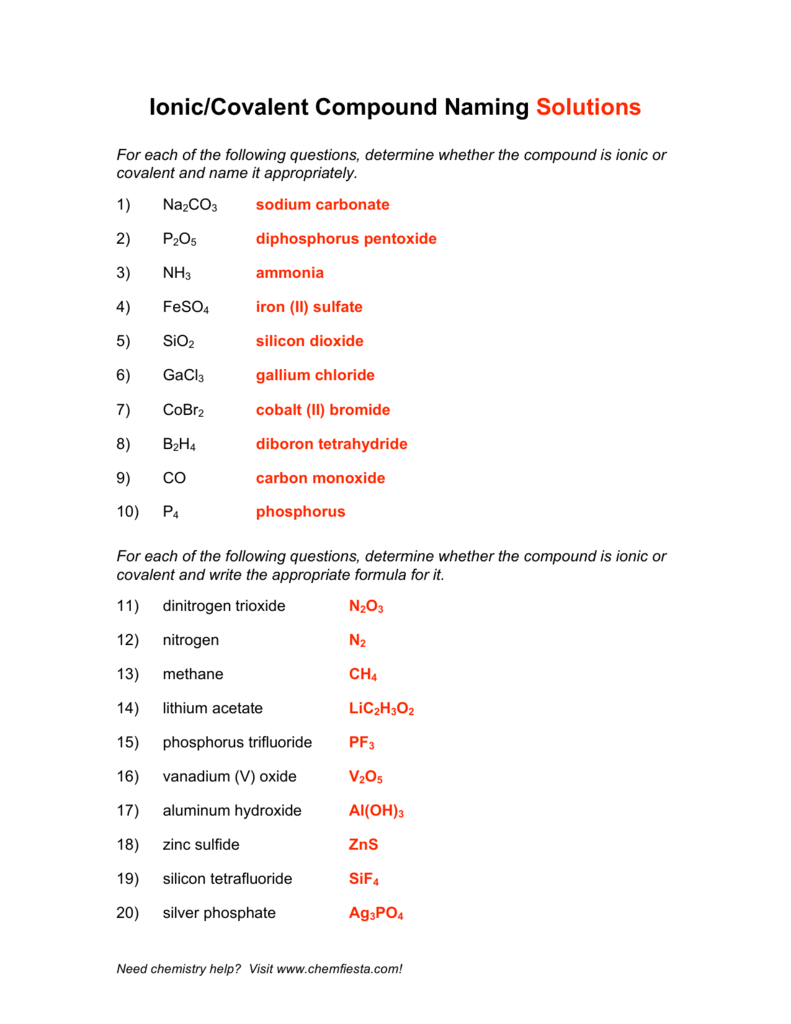 Ionic Covalent Compound Naming Solutions