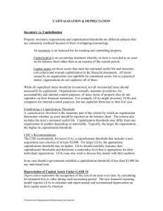 CAPITALIZATION & DEPRECIATION Inventory vs. Capitalization