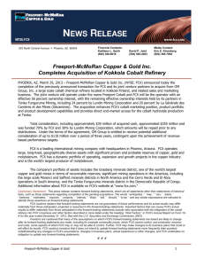 Freeport-McMoRan Copper & Gold Inc. Completes Acquisition of