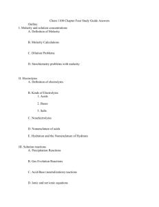 Chem 1100 Chapter Four Study Guide Answers Outline I. Molarity