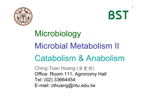Microbiology Microbial Metabolism II Catabolism & Anabolism