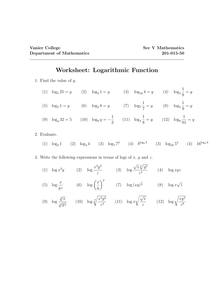 worksheet-logarithmic-function