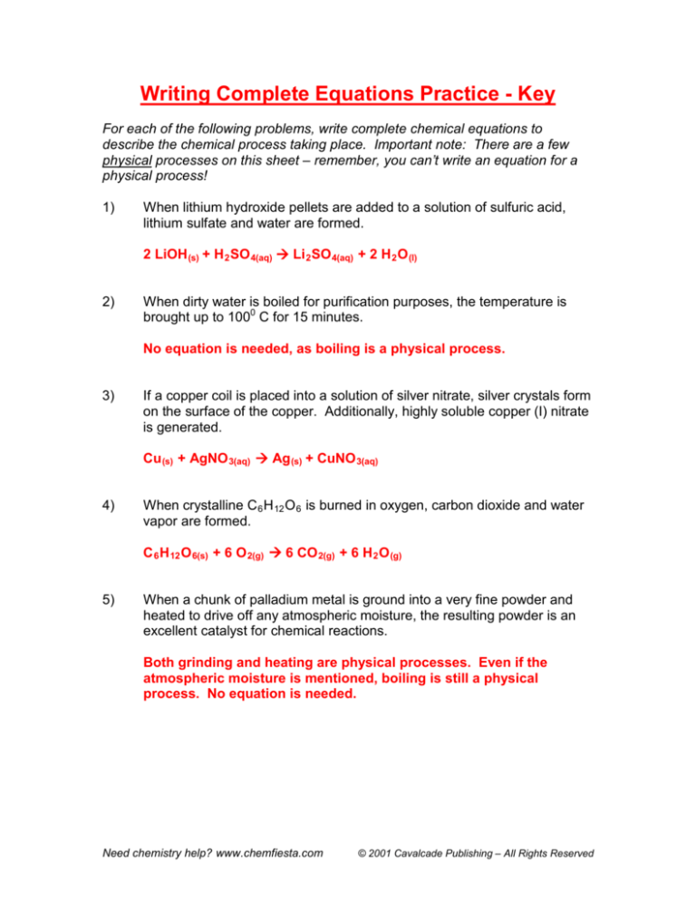 Writing Complete Equations Practice