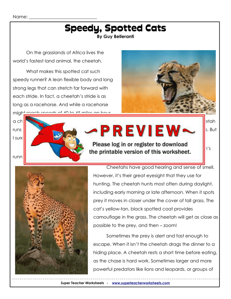 Speedy, Spotted Cats - Super Teacher Worksheets