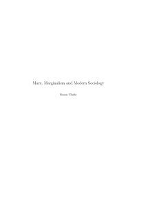 Marx, Marginalism and Modern Sociology
